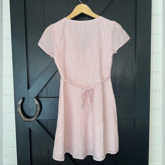 Abercrombie & Fitch Pink Striped Tie Front Cotton Button Front Retro Boho Dress - Picture 9 of 12